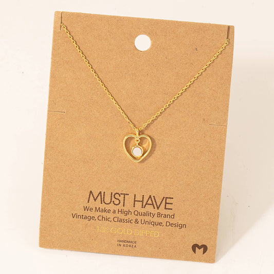 Gold Seashell Disc And Heart Pendant Necklace