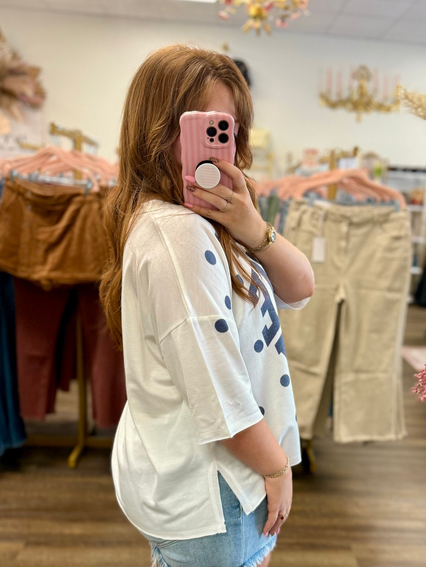 Navy Game Day Polka Dot Top