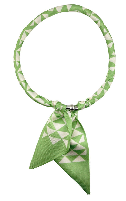 Green Geometric Print Scarf Necklace