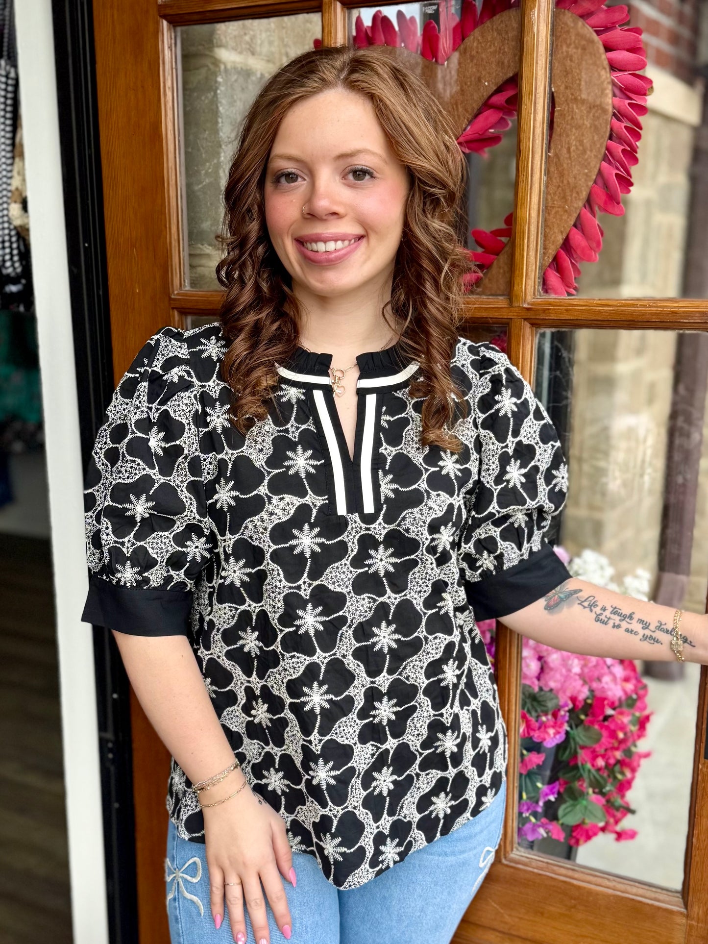 Black Floral Embroidered Top