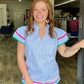 Blue Stripe Ric Rac Ruffle Top