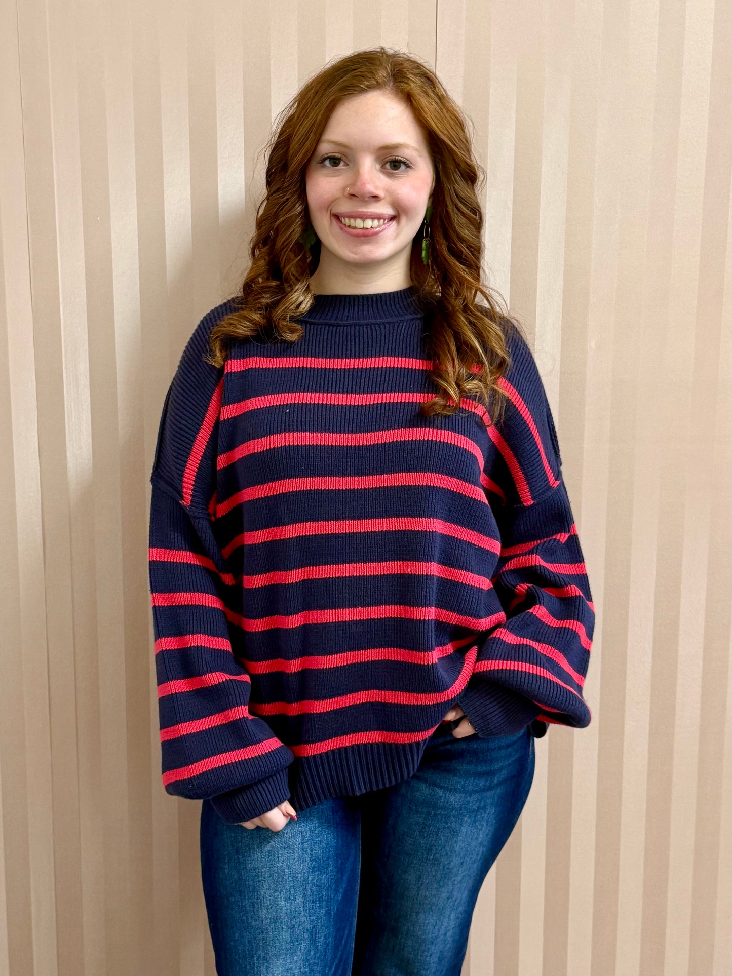 Navy & Pink Stripe Sweater