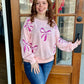Pink Sequin Bow Drop Shoulder Sweatshirt