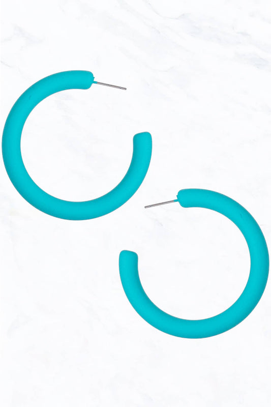 Turquoise Open-End Hoop Colored Earrings