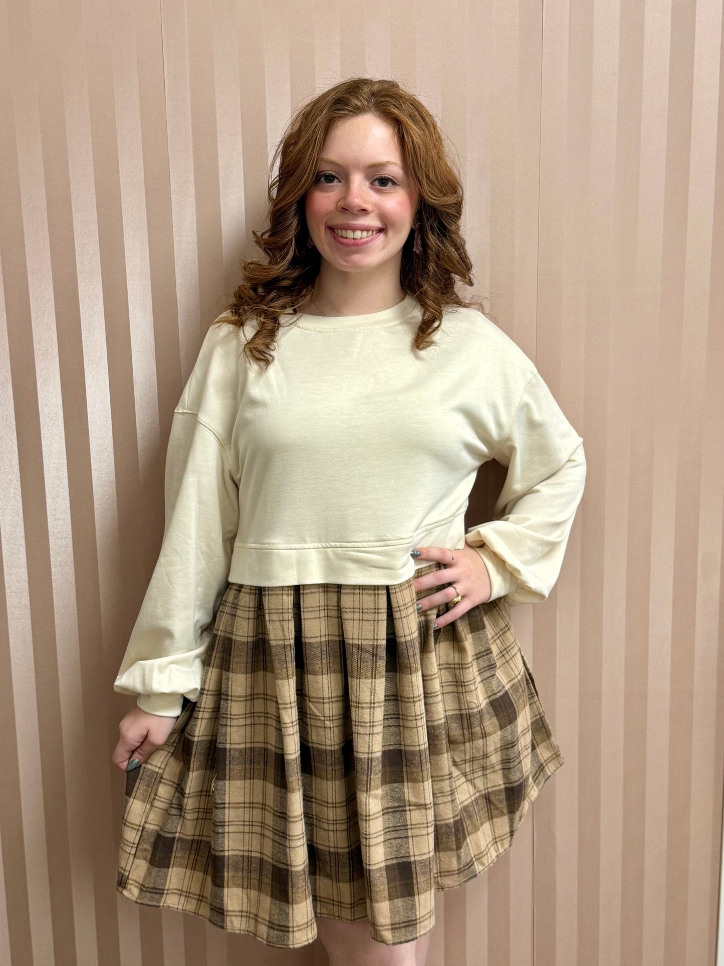 Plaid Patchwork High Waist Sweatshirt Dress