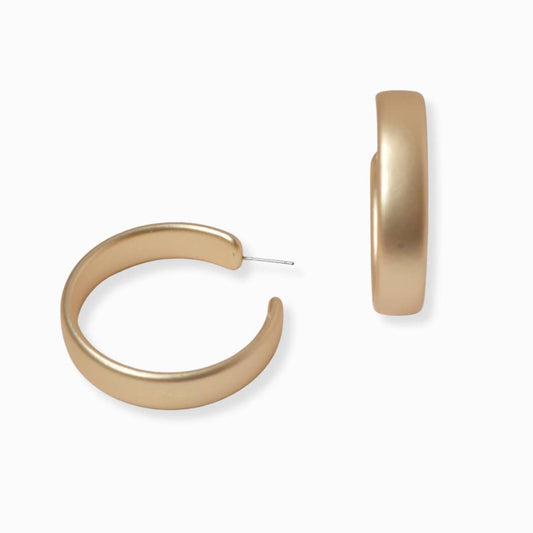 Matte Gold Flat Round Hoop Earrings