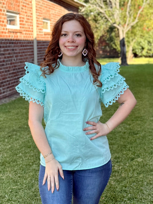 Mint Layered Sleeve Top