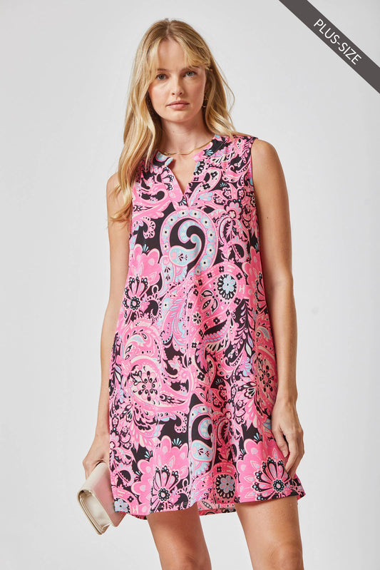 Plus Paisley Tank Dress Featuring a Line Bodice