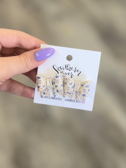 Blue Flower Bow Studs