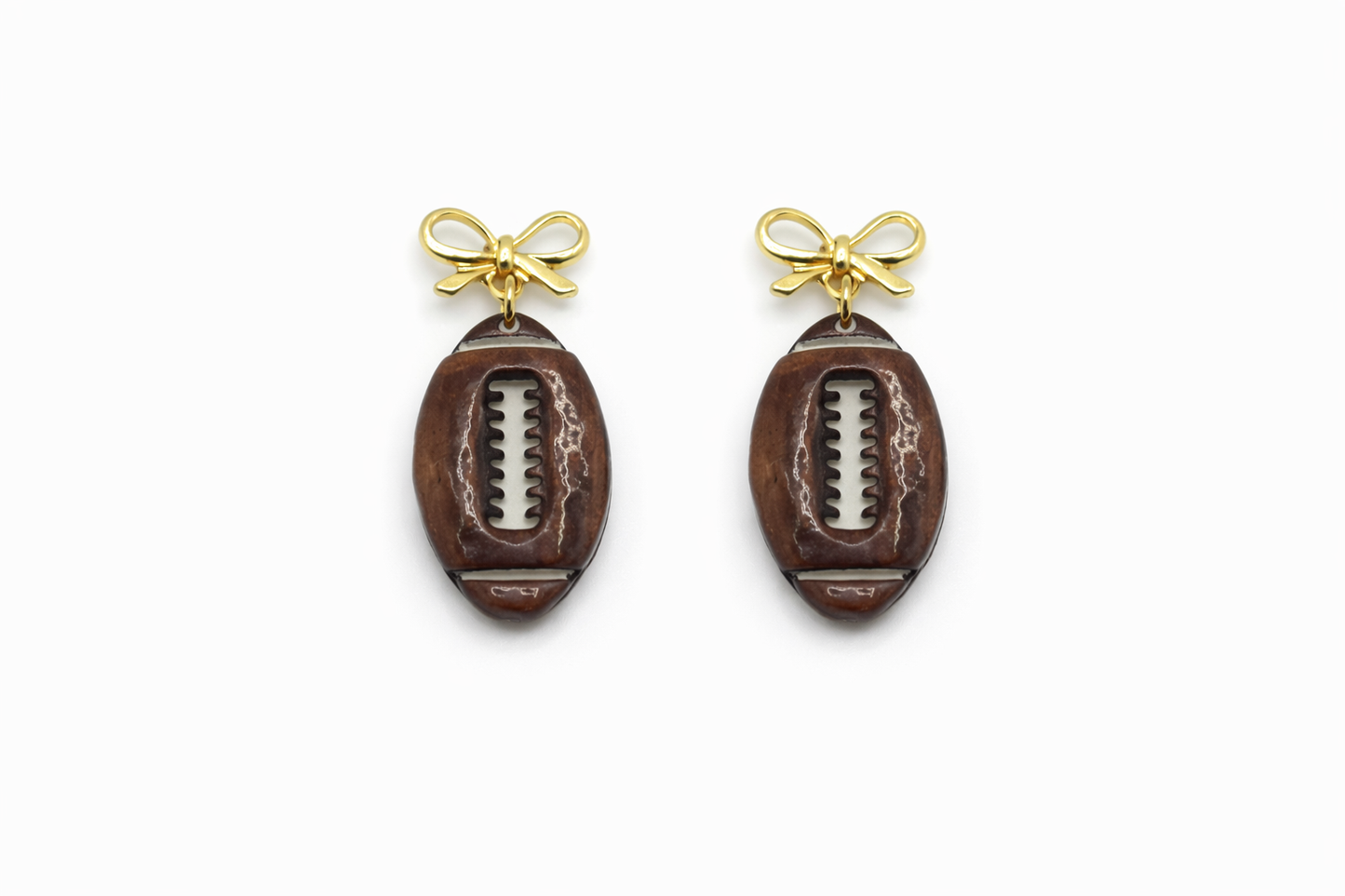 Glossy Football Bow Dangle Earrings