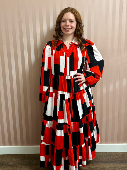 Red & Black Abstract Print Dress