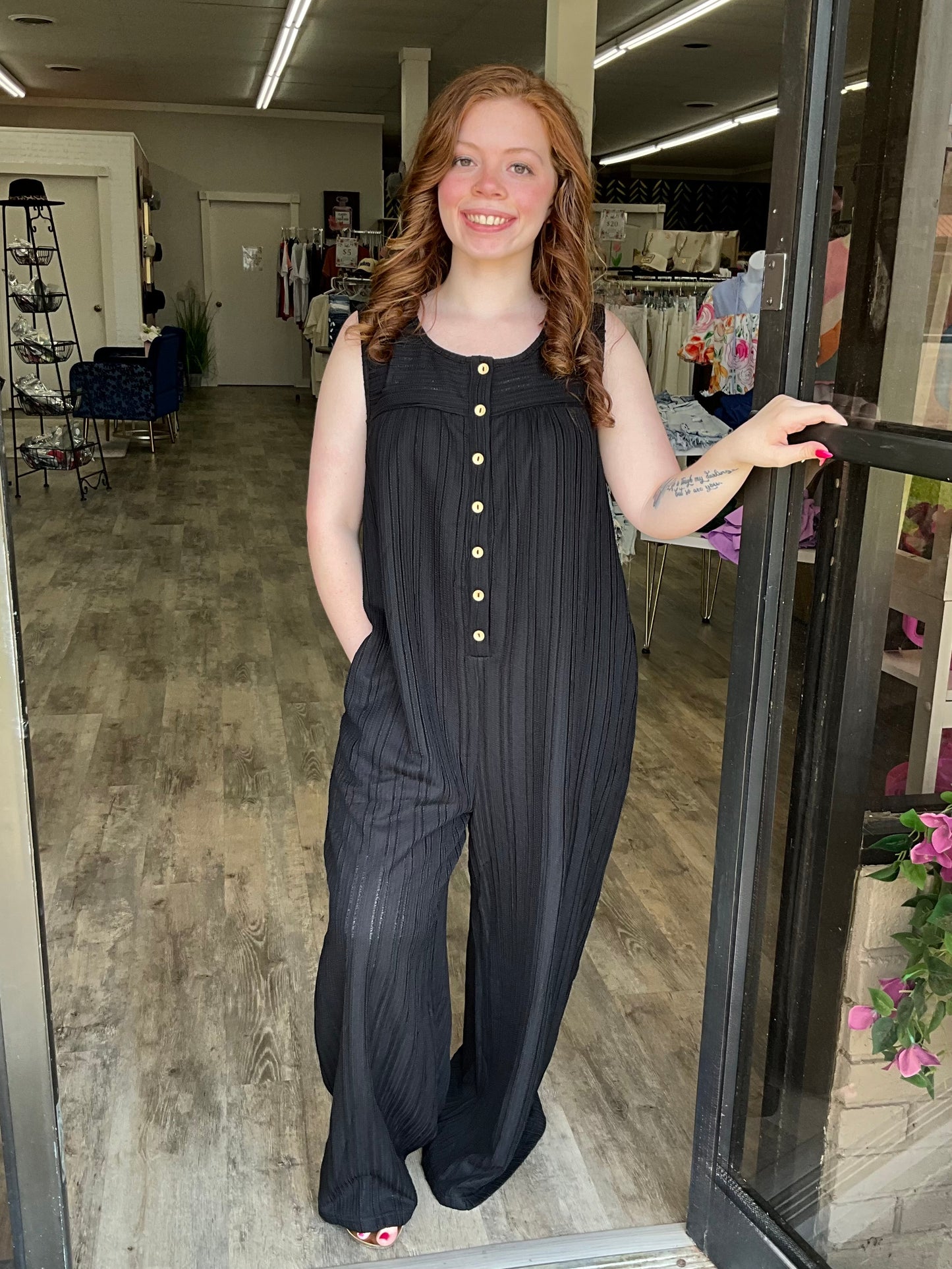 Black Textured Jumpsuit