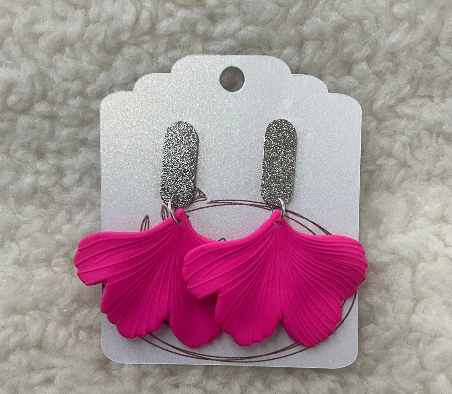 Hot Pink Ginkgo Leaf  Earrings