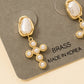 Pearl Studded Cross Dangle Earrings