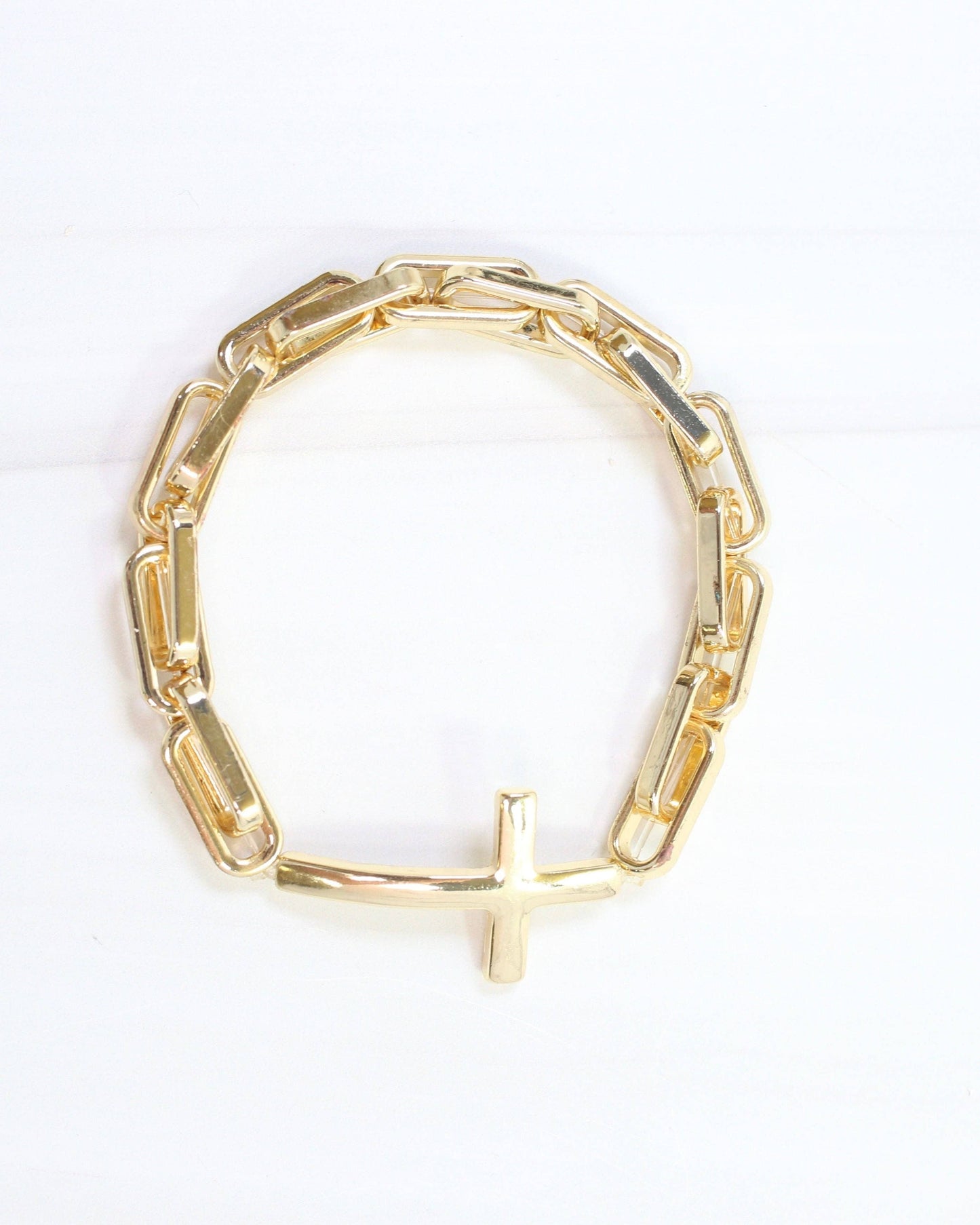 Gold Amelia Link & Large Cross Stretch Bracelet