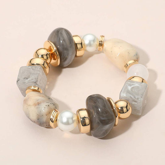 Grey Chunky Resin Beaded Stretch Bracelet