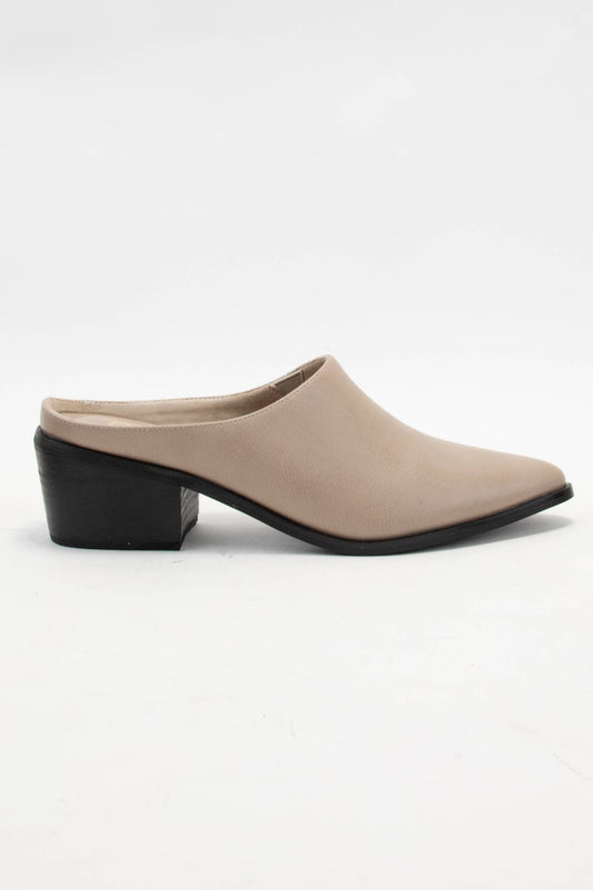 Taupe Pointed-Toe Slip On Block Heel Mule
