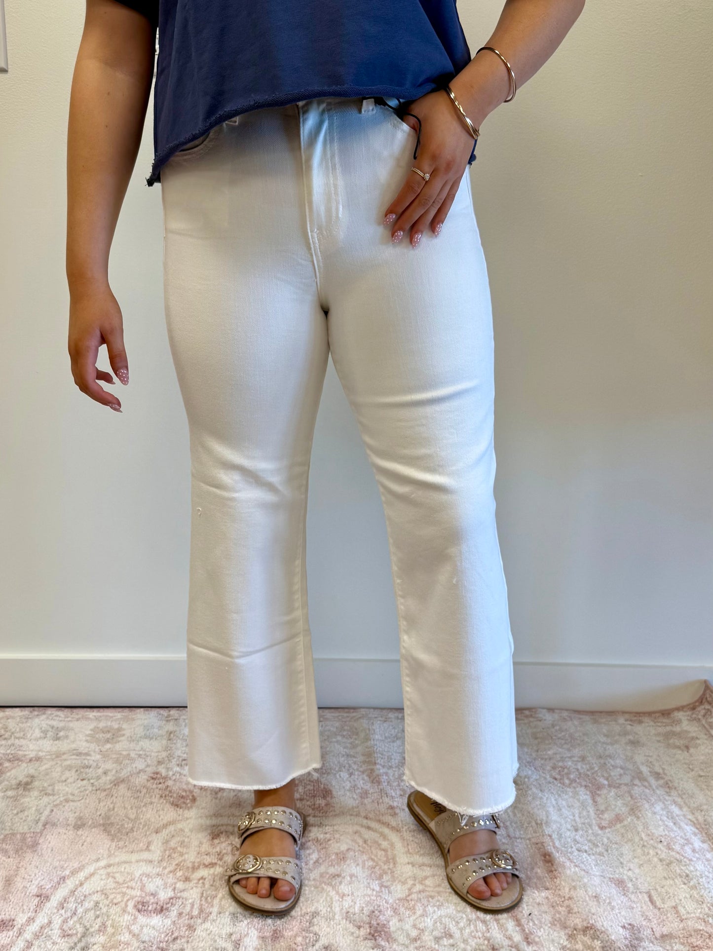 White High Rise Wide Leg Cropped Denim Pants