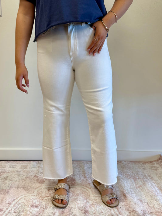 White High Rise Wide Leg Cropped Denim Pants