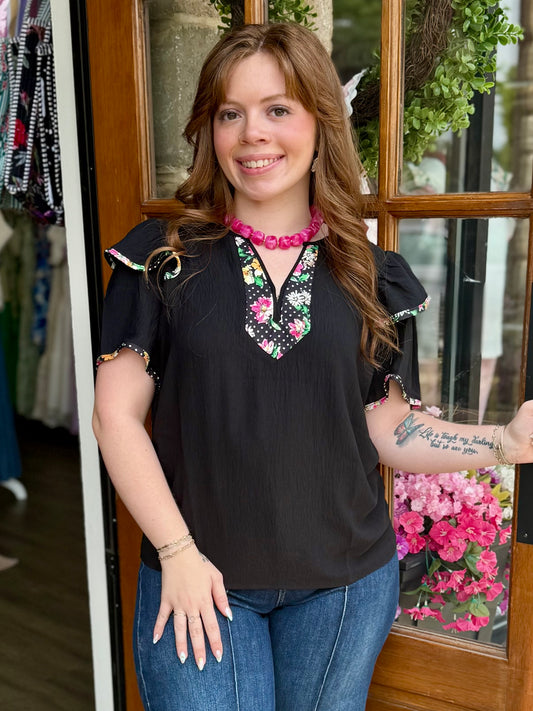 Daisy Polka Dot Flutter Sleeve Top