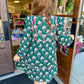 Hunter Green Ruffled Shoulder Floral Dress