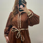 Brown Belted Waist Midi Dress