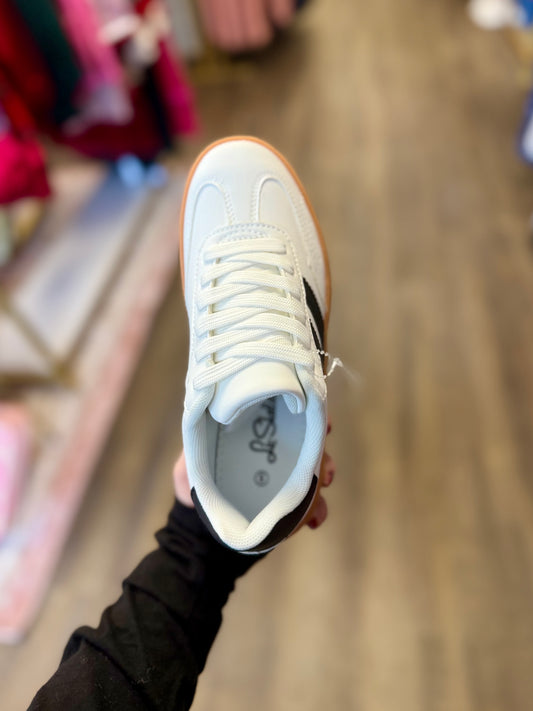 White & Black Double Stripe Platform Sneakers