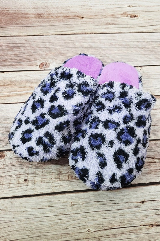 Purple Leopard Fuzzy Indoor Slippers