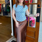 Off The Shoulder Blue & Brown Polka Dot Top