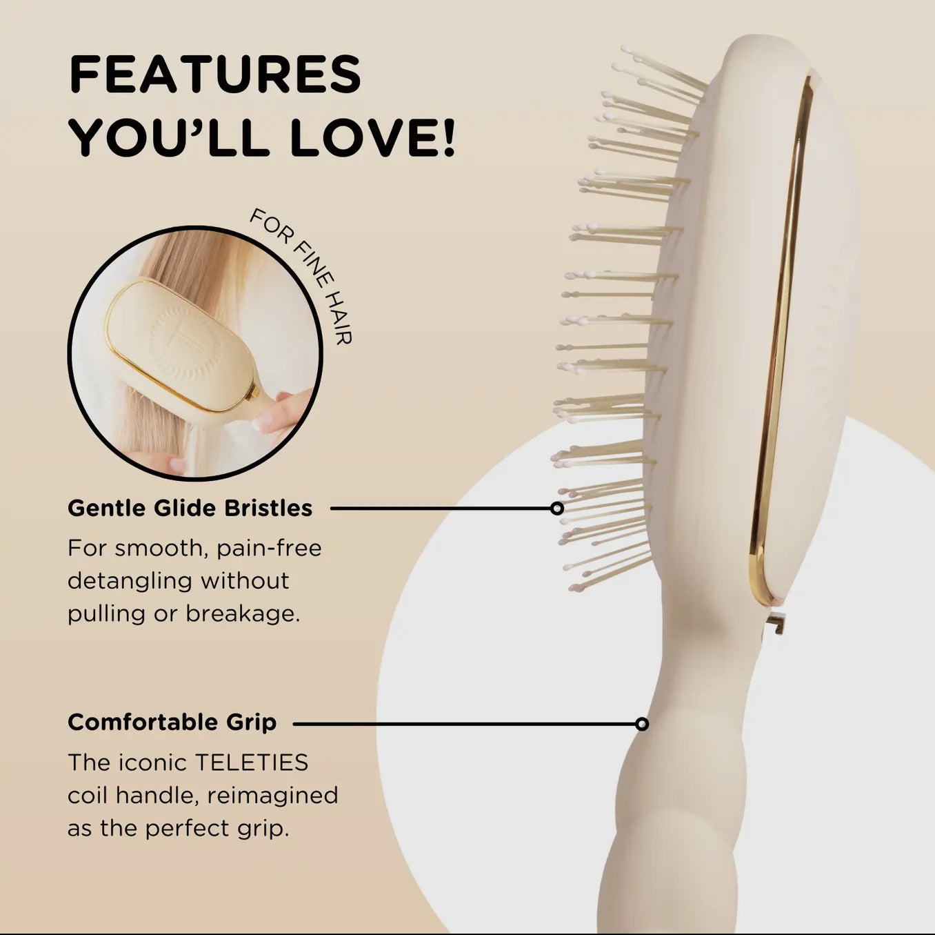 TELETIES Tan Detangler Hair Brush for Fine Hair