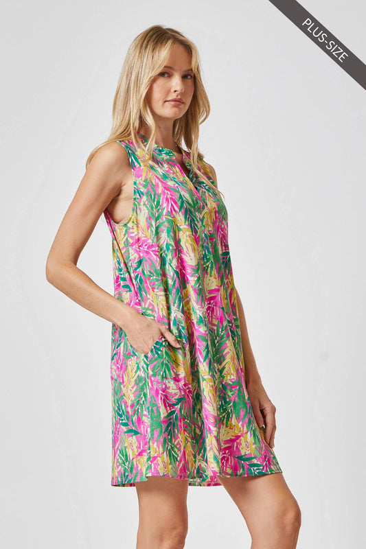 Plus Tropical Tank Dress Featuring a Line Bodice