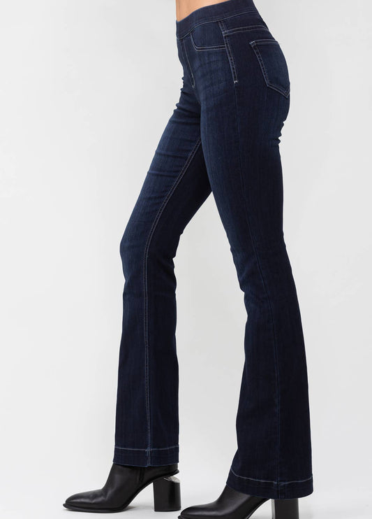 Plus Indigo Pull On Flare Jeans