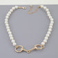 Gold Polished Horseshoe Pearl Beaded Necklace