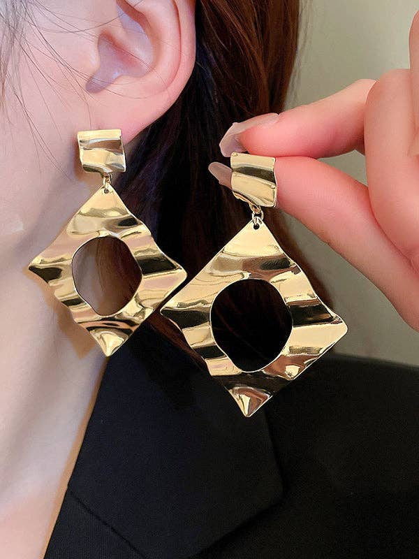 Gold Geometric Diamond Drop Earrings