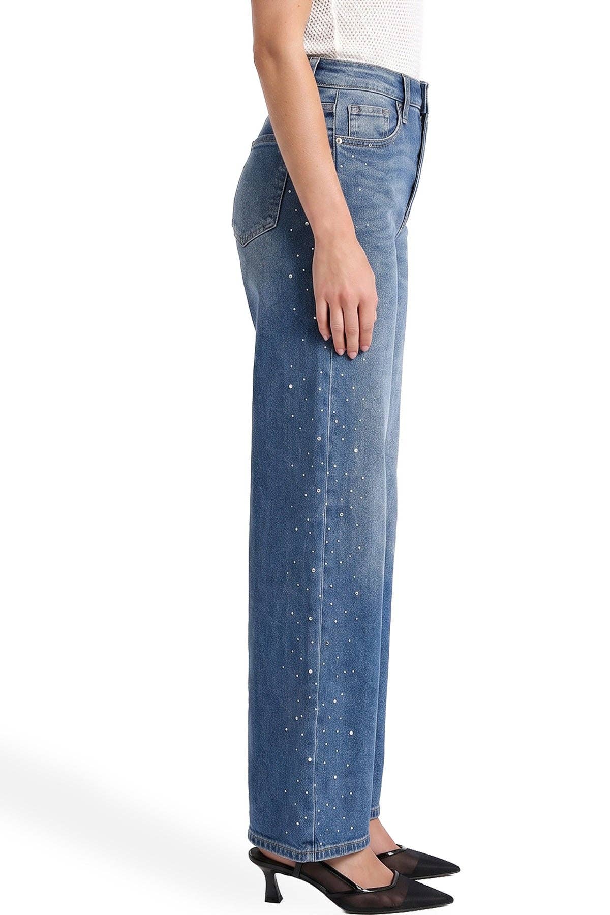 High Rise Wide Leg Jeans w/ Rhinestones