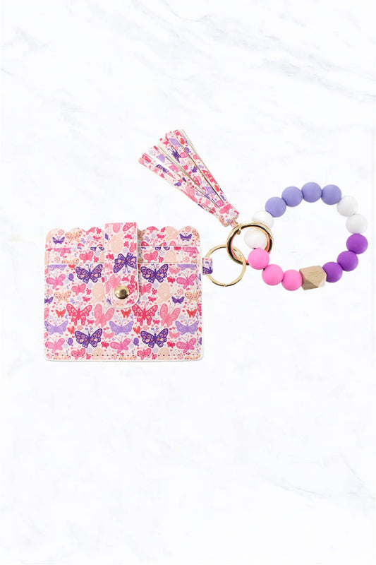 Butterfly Silicone Bead Bracelet with Card Holder Keychain