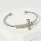 CZ Stone Paved Cross Two Tone Cuff Bracelet