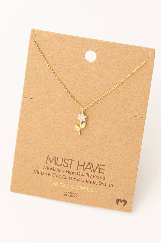 Gold & Blue Rhinestone Flower Charm Necklace