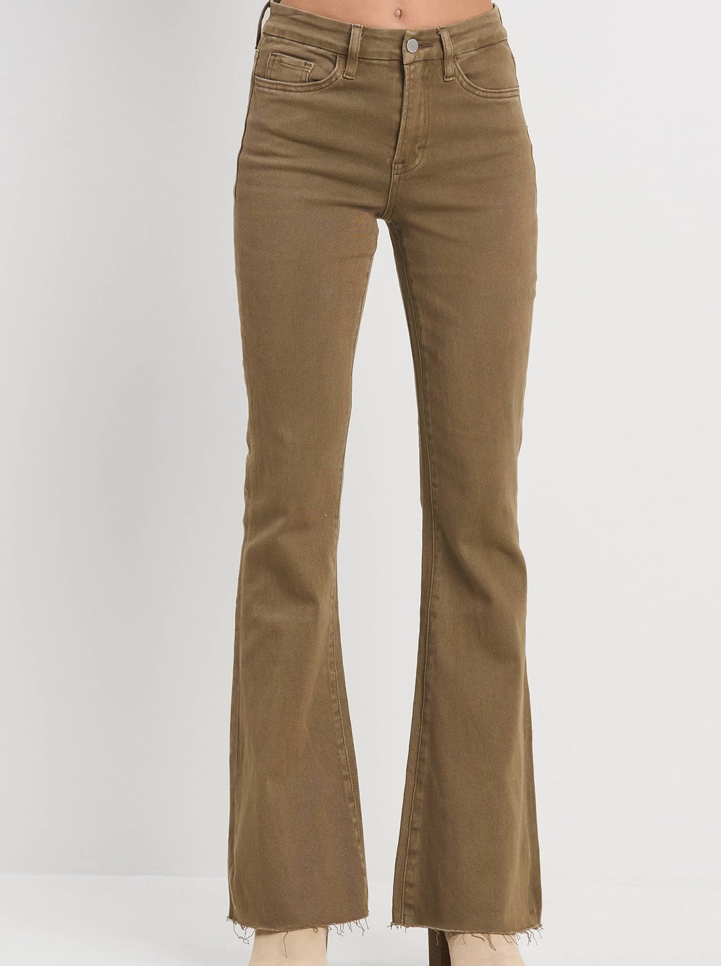 High Rise Army Green Flare Jeans