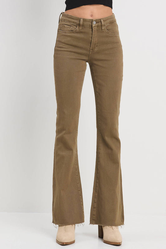 High Rise Army Green Flare Jeans
