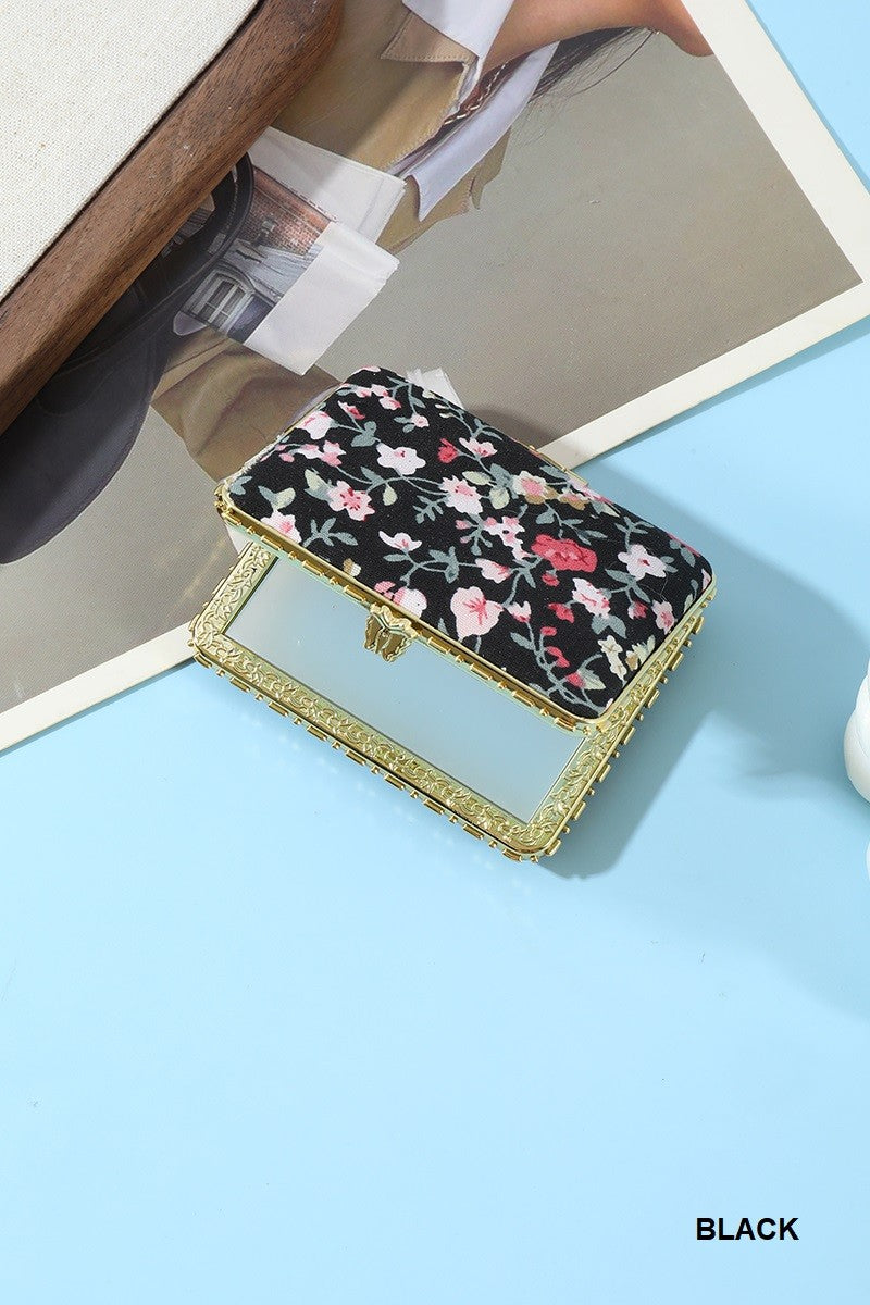 Black Floral Double Sided Folding Mini Mirror
