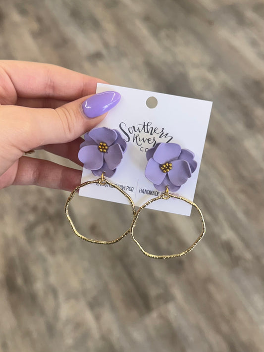 Lavender Flower Gold Dangles