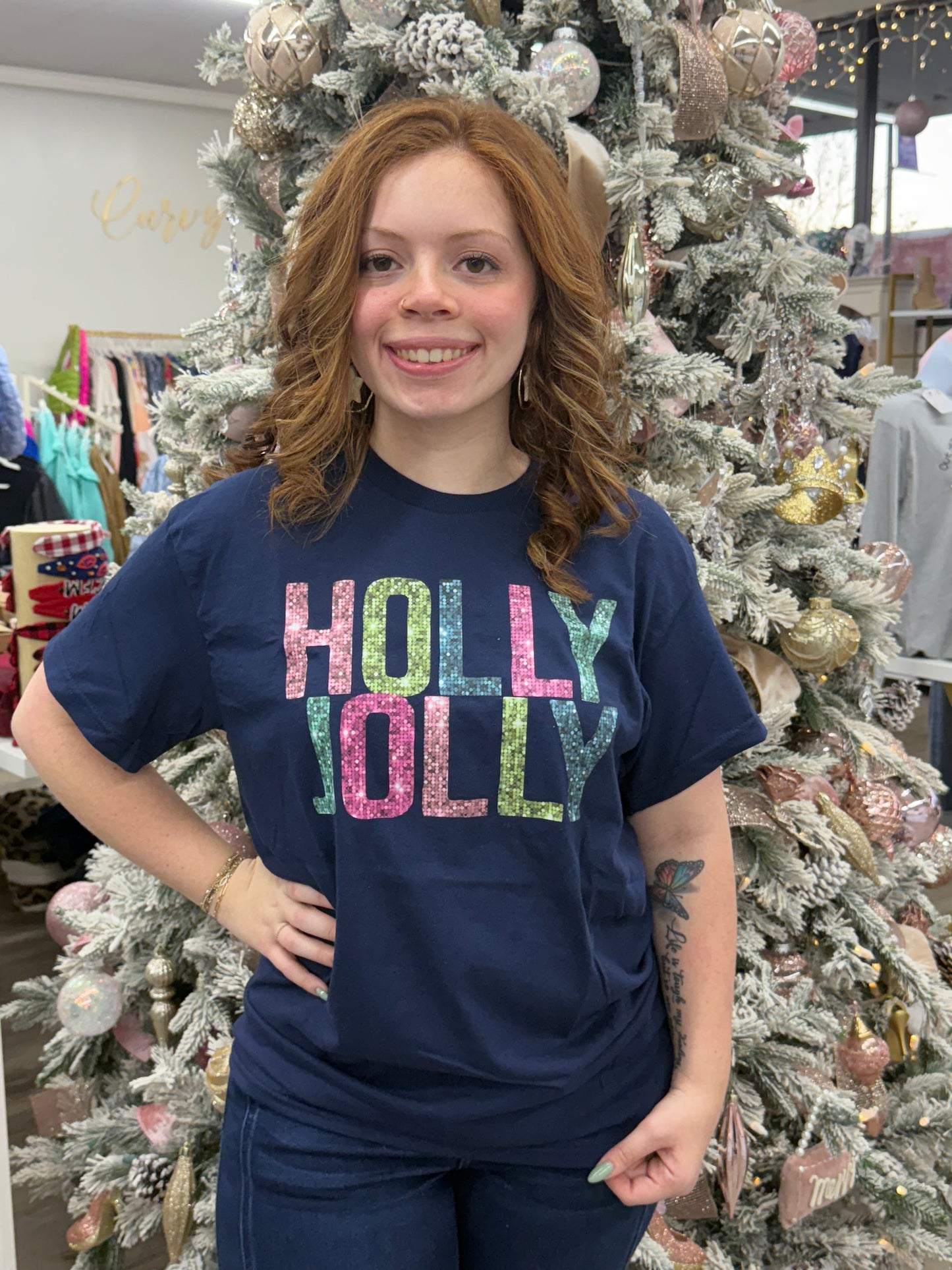 Navy Holly Jolly Short-sleeve