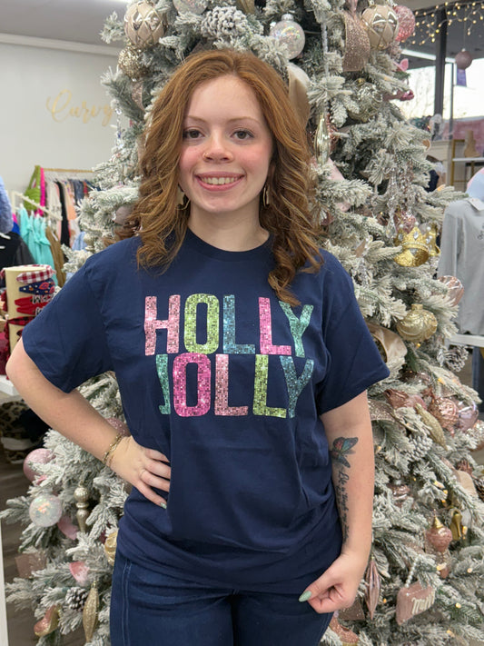 Navy Holly Jolly Short-sleeve