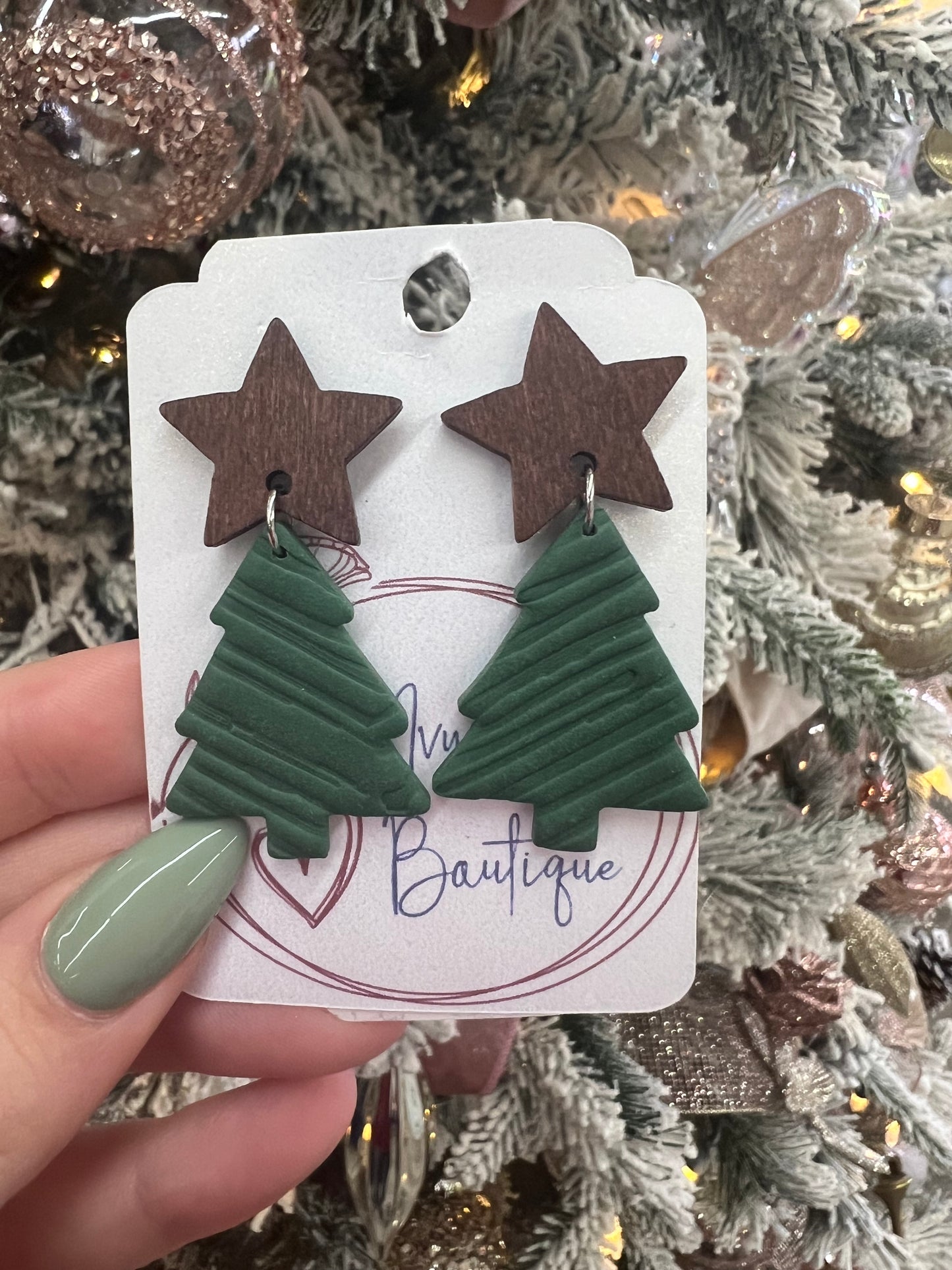 Hunter Green Christmas Tree Earrings