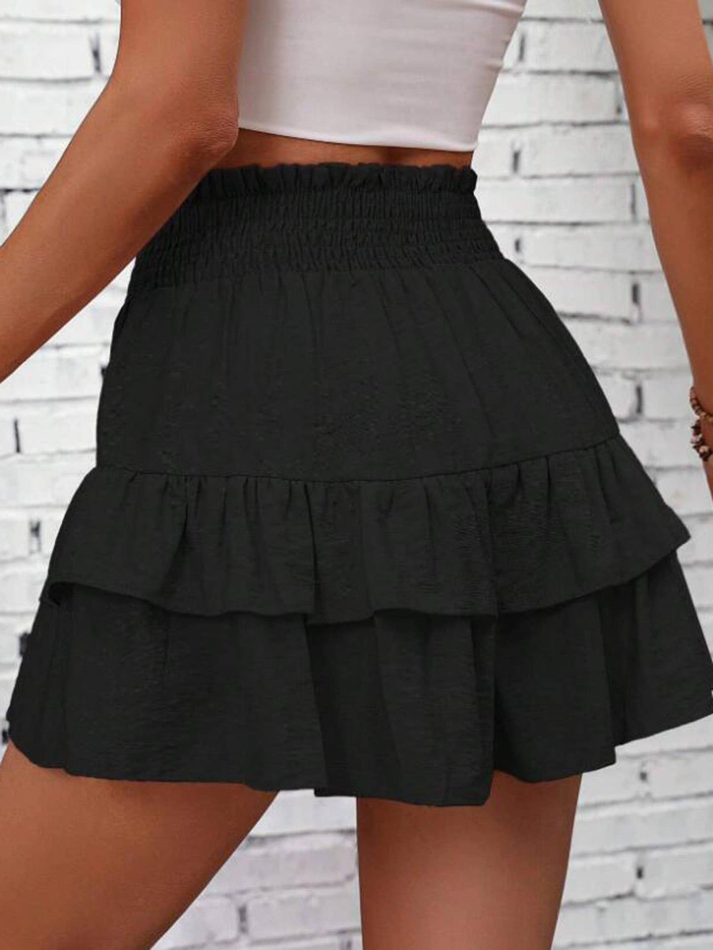 Black Wide Leg Ruffle Skort