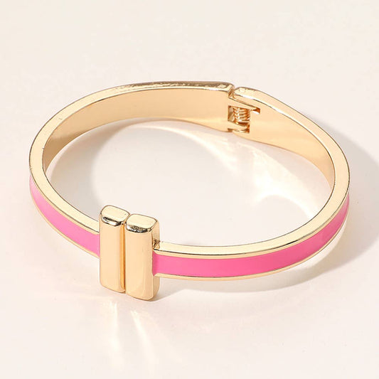 Fuchsia Metal Bar Hinged Bangle Bracelet