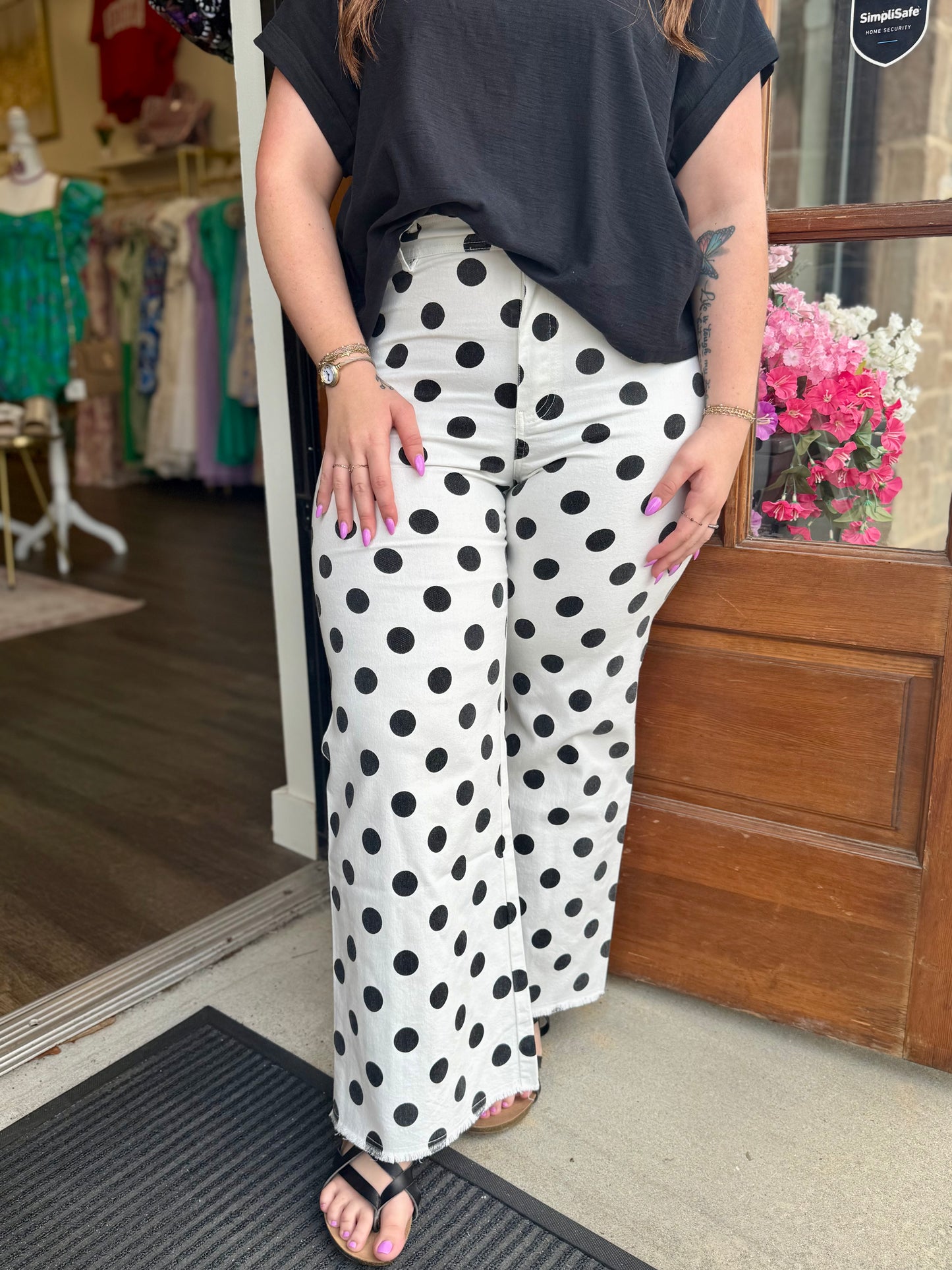 Ivory Polka Dot Flow Leg Pants