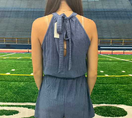 Denim Blue Textured Romper