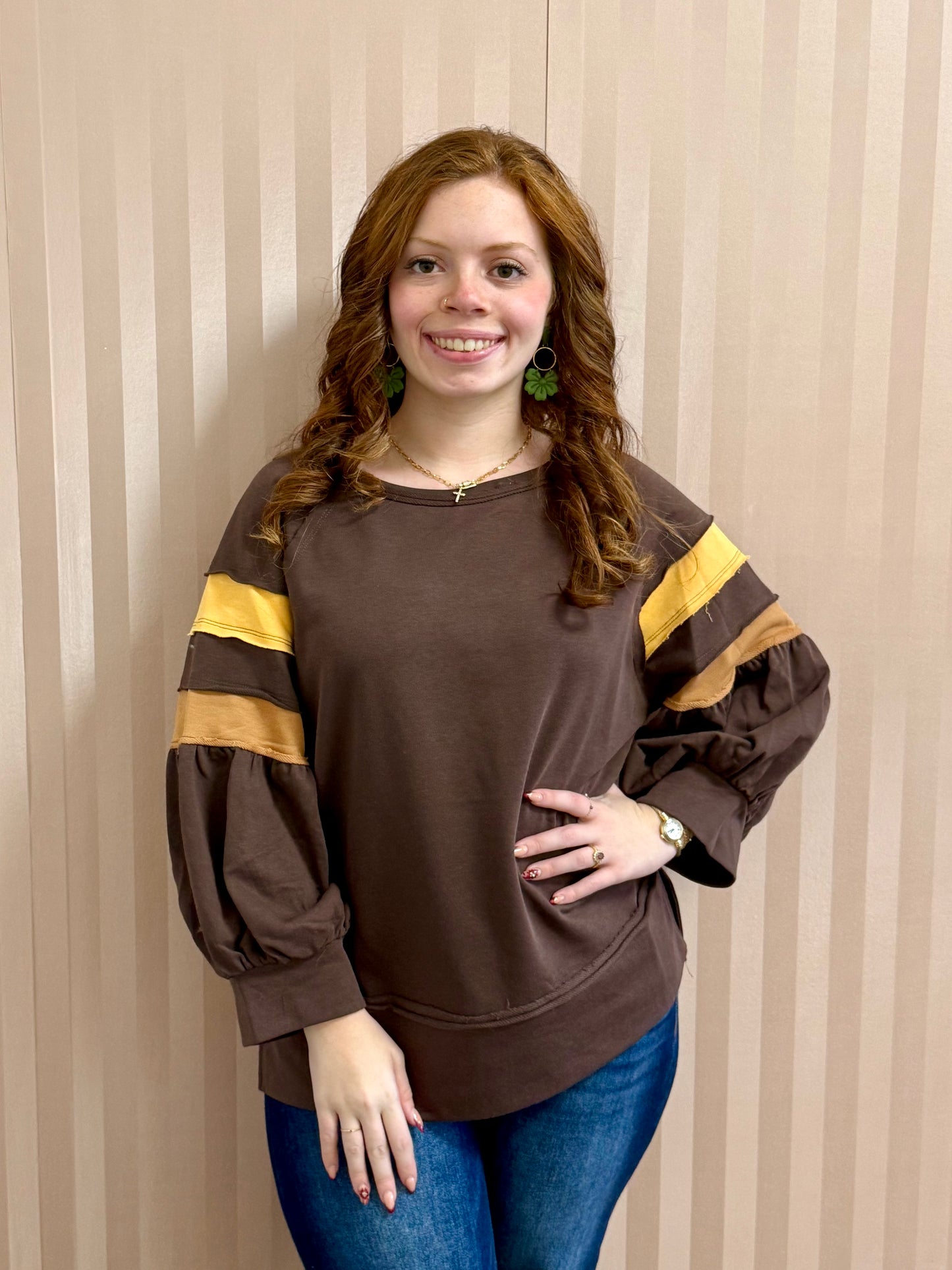 Brown Raglan Sleeve Top